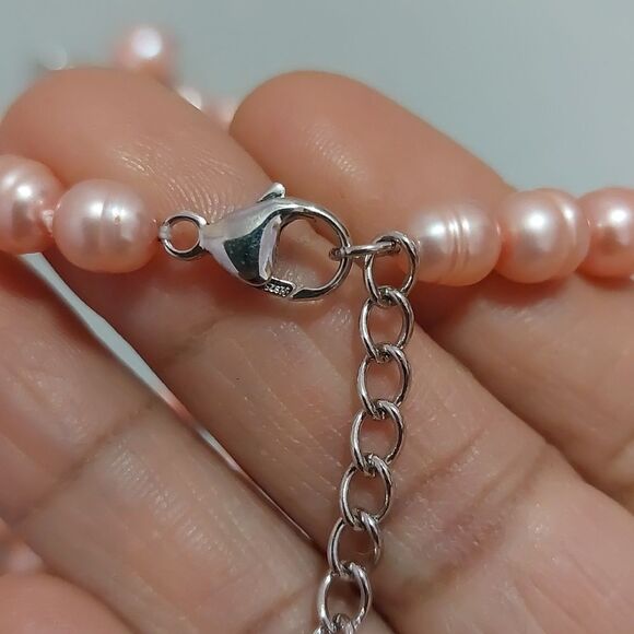 HONORA 925 Pink Freshwater Baroque Pearls Demi Parure Necklace Earrings Bracelet - Picture 5 of 8